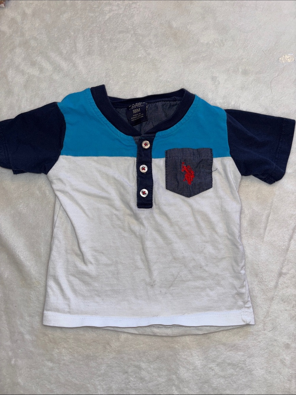 (2 for $10) Ralph Lauren Blue Navy White Colorblock Henley with Red Pony Pocket